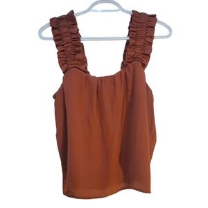 Melrose and Market Ruffle Strap Tank Top Sleeveless Blouse Brown Size S